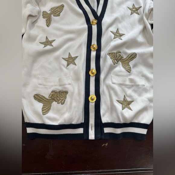 Escada by Margaretha Ley Cardigan Sweater Women’s Sz38 Goldfish Star Embroidered - Picture 5 of 14